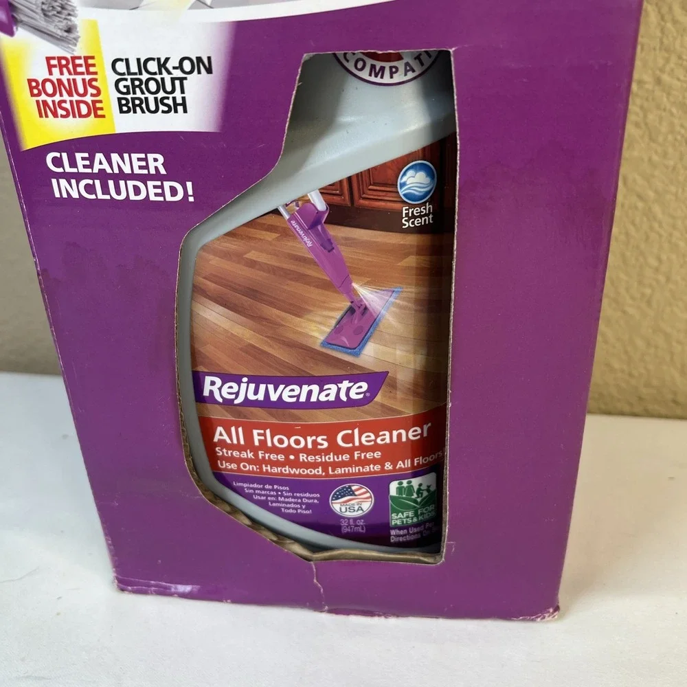New- Rejuvenate Click N Clean Multi-Surface Microfiber Spray Mop & Grout Brush